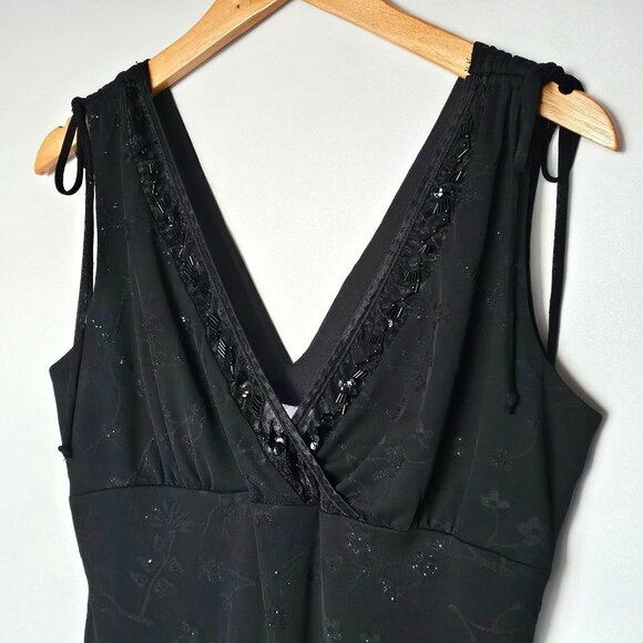Y2K Breakin' Loose Babydoll Dress Black Size 13/14 Beaded Floral Mesh Whimsigoth - Picture 5 of 13